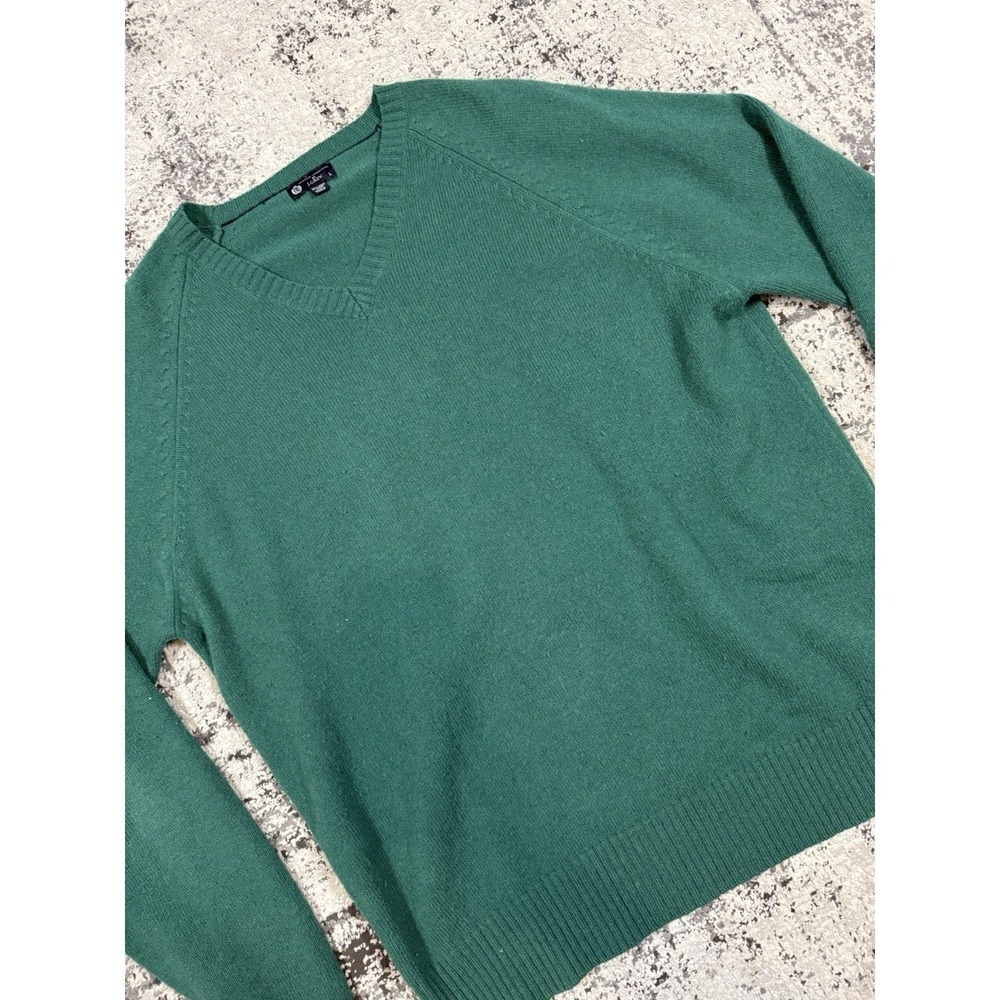 J Crew Mens Large Green Lambswool V Neck Sweater‎